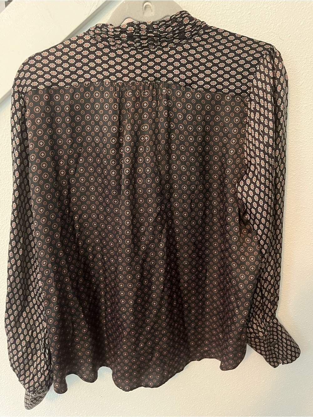 Burning Torch Black Blouse with Pink Geometric Print and Tie Neck - Picture 5 of 5